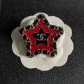 18K CC Black & Red Star Leather Brooch
