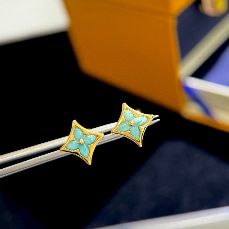 18K Louis Blue Color Blossom BB Star Earrings