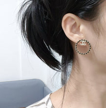 18K CC Black Leather Circle Earrings