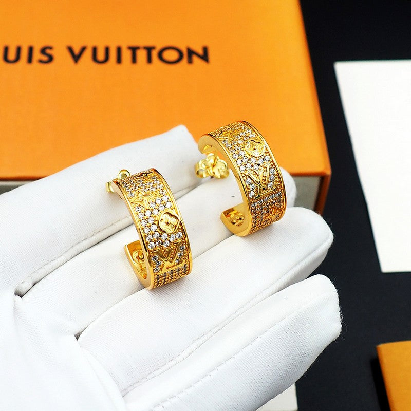 18K Louis Pave Diamond Hoop Earrings