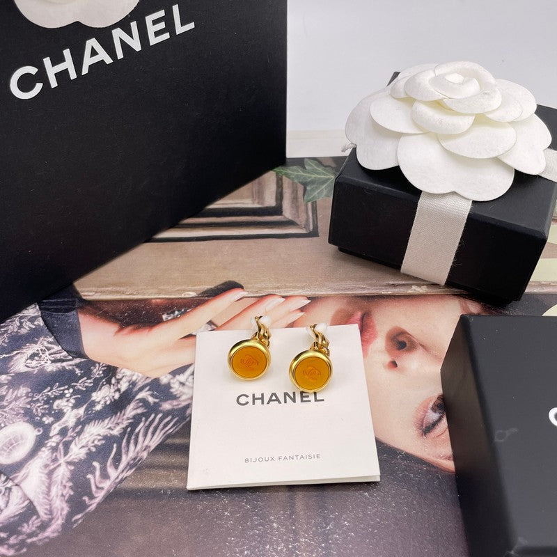 18K CC Orange Button Earrings