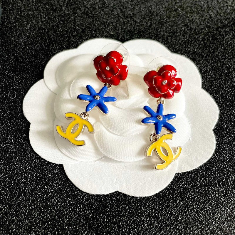 18K CC Color Camellia Earrings