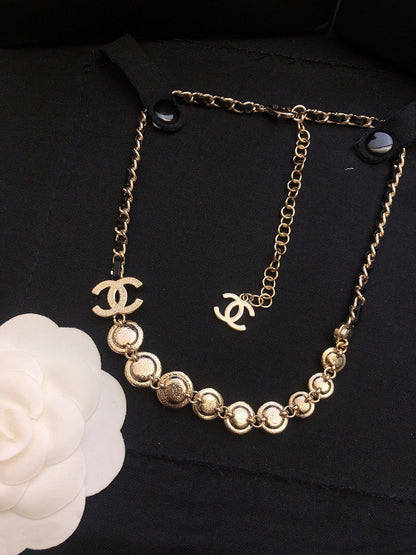 18K CC Pink Crystals Leather Necklace