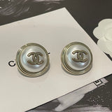 18K CC Round Gold Earrings