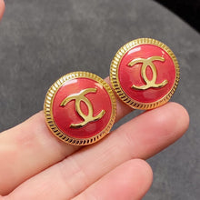 18K CC Red Round Earrings