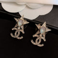 18K CC Diamond Star Gold Earrings