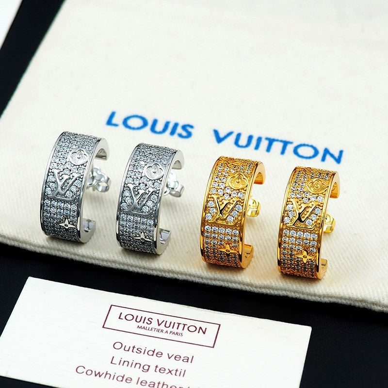 18K Louis Pave Diamond Hoop Earrings