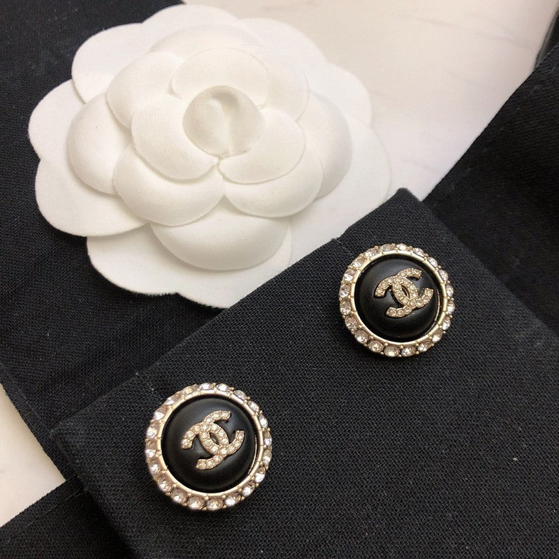 18K CC Black Gold Diamond Earrings