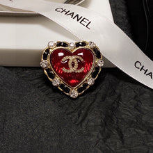 18K CC Red Crystal Heart Brooch