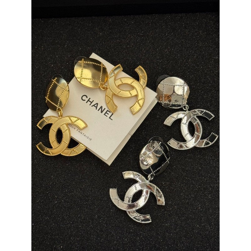 18K CC Gold Pendant Earrings