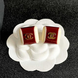 18K CC Red & White Pearl Earrings