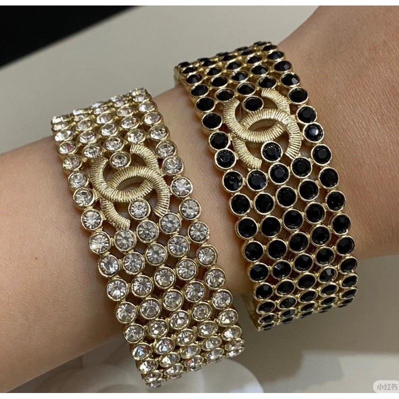 18K CC Black Crystal Wide Cuff Bracelet