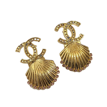 18k CHANEL CC Shell Pendant Earrings