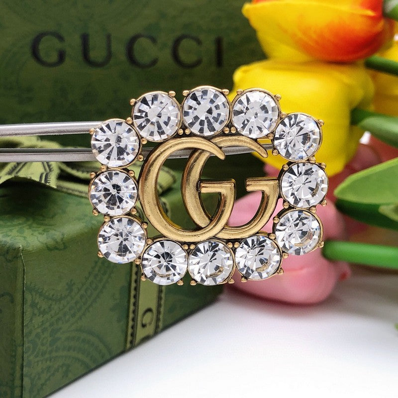 18K GG Crystal Square Brooch