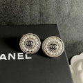 18K CC Pearl Round Vintage Earrings