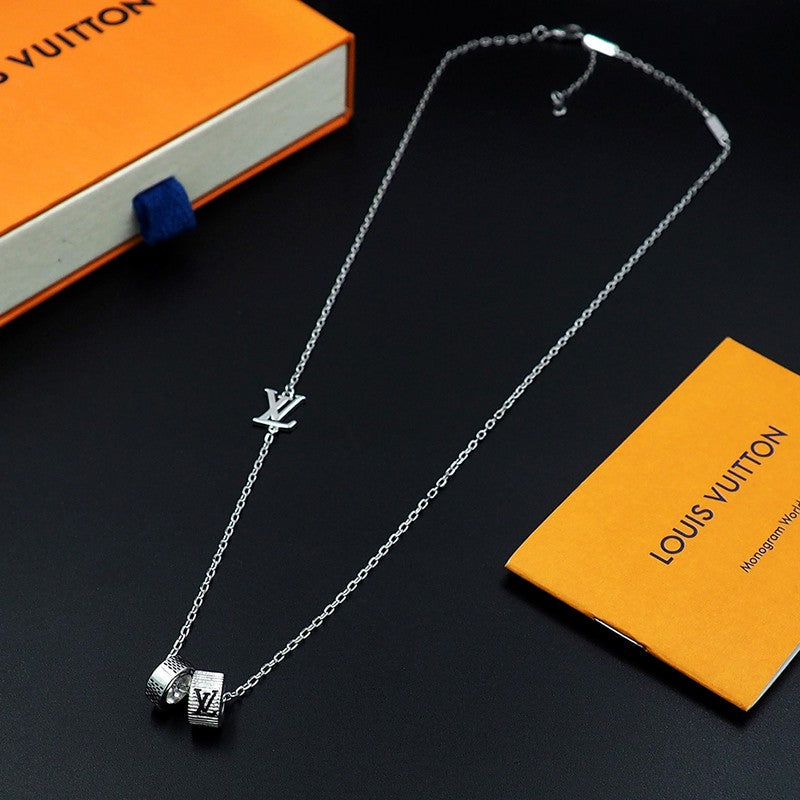 18K Louis Damier Rings Pendant Necklace