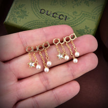 18K Double G Script Pearl Earrings