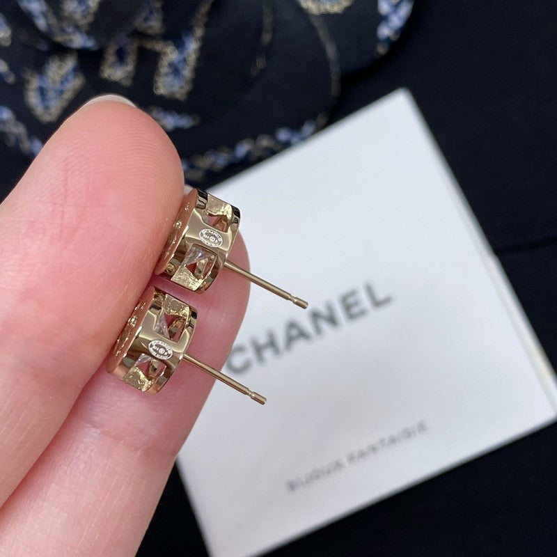 18K CC Gold Diamond Button Earrings