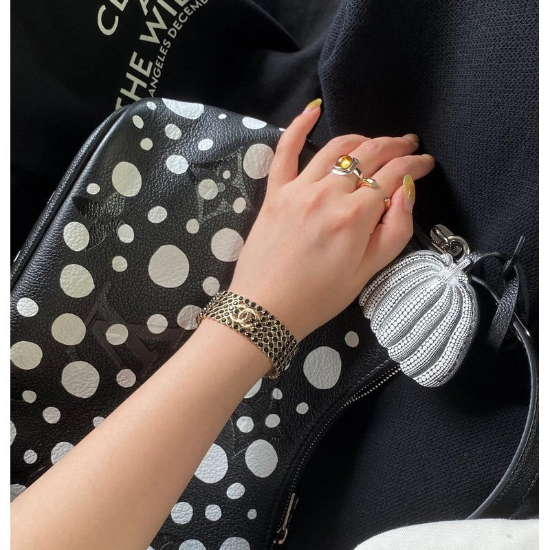 18K CC Black Crystal Wide Cuff Bracelet