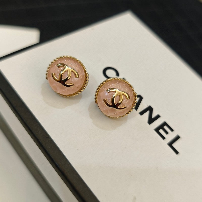 18K CC Black & Pink Round Earrings