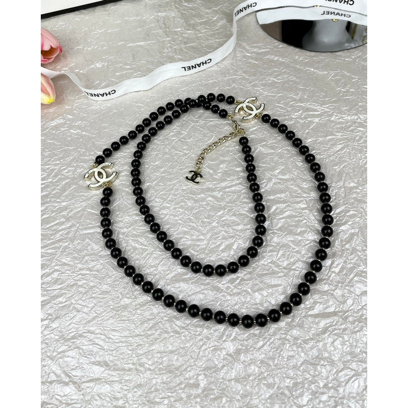 18K CC 23A Black Bead Long Necklace