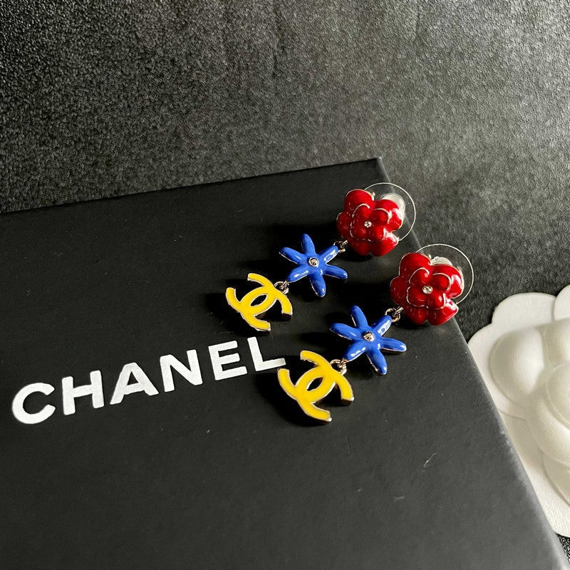 18K CC Color Camellia Earrings