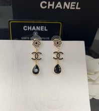 18K CC Black Crystal Earrings