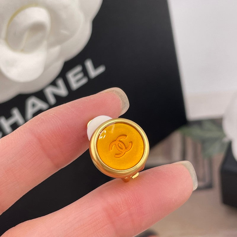 18K CC Orange Button Earrings