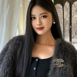 18K CC Red & Brown Pearl Gold Brooch