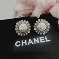 18K CC Round Pave Diamond Earrings