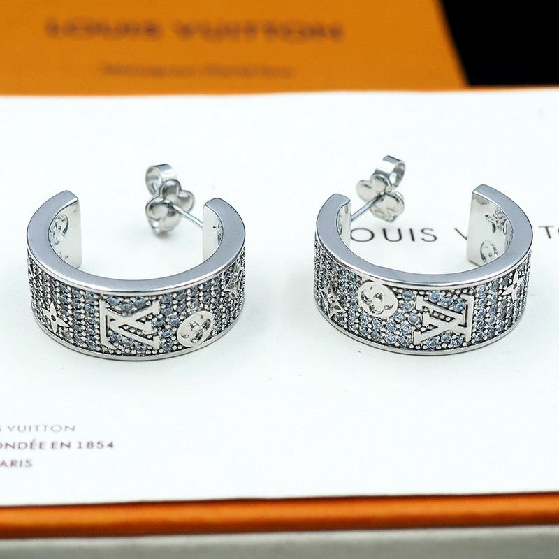 18K Louis Pave Diamond Hoop Earrings