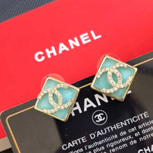 18K CC Blue Resin Earrings