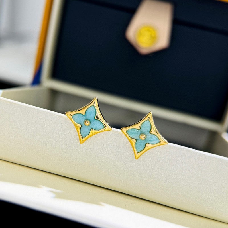 18K Louis Blue Color Blossom BB Star Earrings