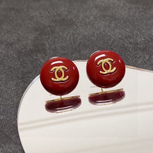 18K CC Wine Red Round Earrings