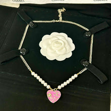 18K CC Pink & Black Heart Pearl Necklace