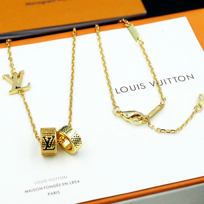 18K Louis Damier Rings Pendant Necklace