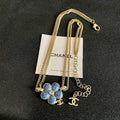 18K CC Blue Gold Camellia Chain Necklace