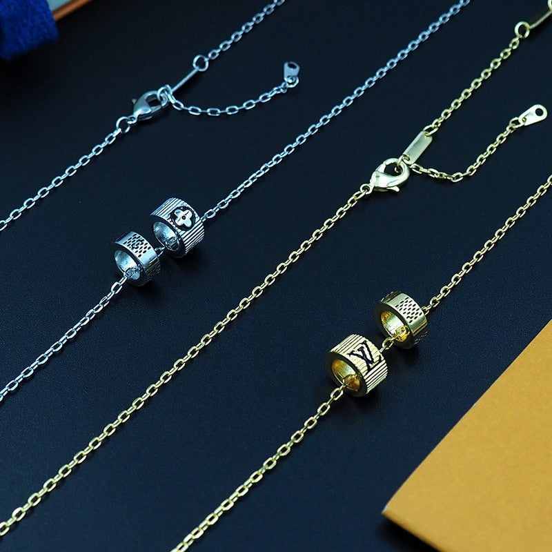 18K Louis Damier Rings Pendant Necklace