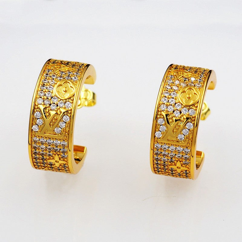 18K Louis Pave Diamond Hoop Earrings