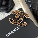 18K CC Red & Brown Pearl Gold Brooch