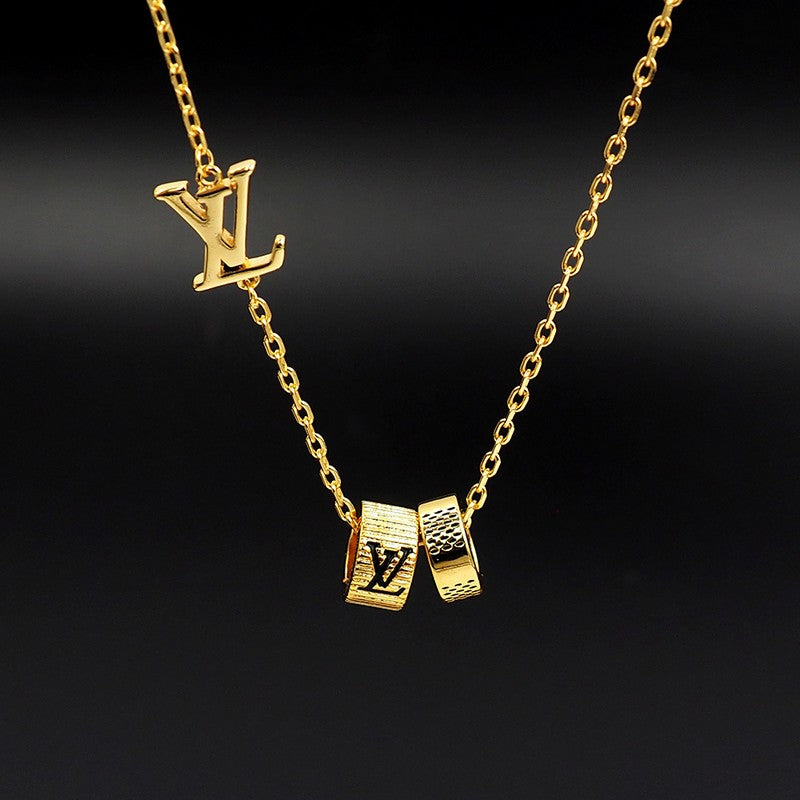 18K Louis Damier Rings Pendant Necklace