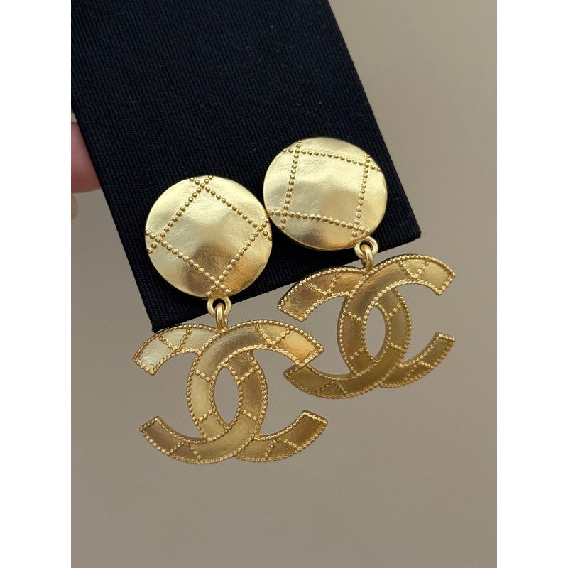 18K CC Gold Pendant Earrings