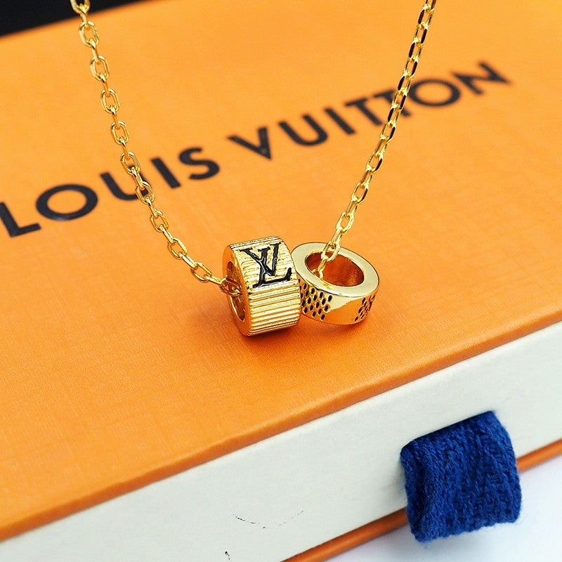 18K Louis Damier Rings Pendant Necklace