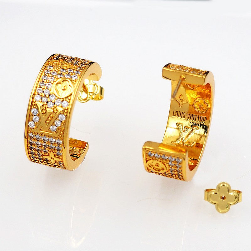 18K Louis Pave Diamond Hoop Earrings