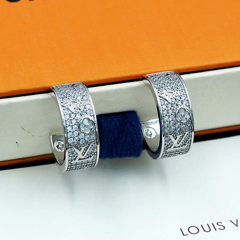 18K Louis Pave Diamond Hoop Earrings