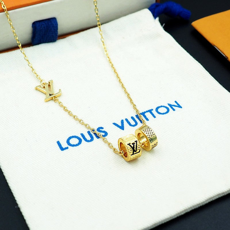 18K Louis Damier Rings Pendant Necklace