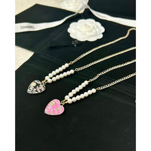 18K CC Pink & Black Heart Pearl Necklace